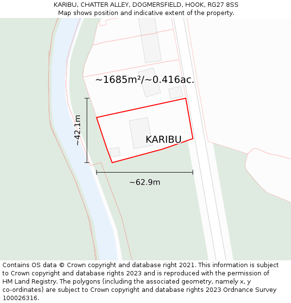 KARIBU, CHATTER ALLEY, DOGMERSFIELD, HOOK, RG27 8SS: Plot and title map