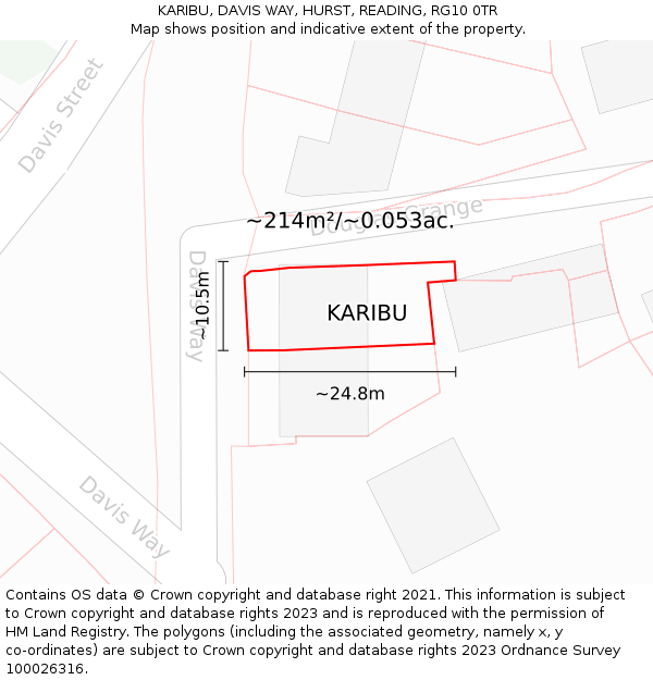 KARIBU, DAVIS WAY, HURST, READING, RG10 0TR: Plot and title map