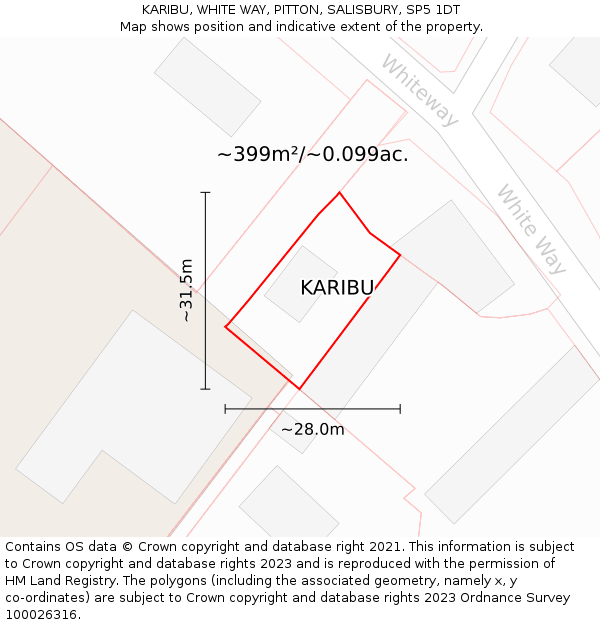 KARIBU, WHITE WAY, PITTON, SALISBURY, SP5 1DT: Plot and title map