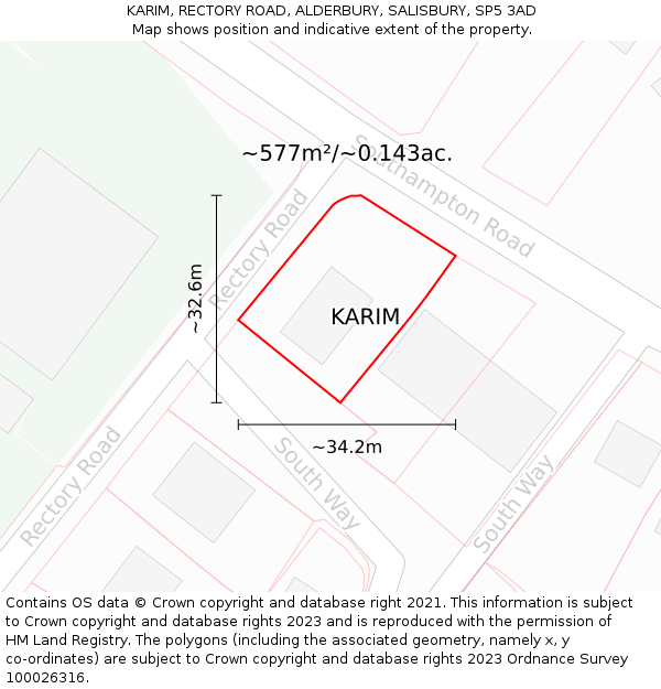 KARIM, RECTORY ROAD, ALDERBURY, SALISBURY, SP5 3AD: Plot and title map