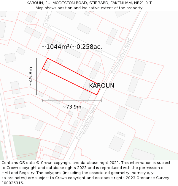 KAROUN, FULMODESTON ROAD, STIBBARD, FAKENHAM, NR21 0LT: Plot and title map