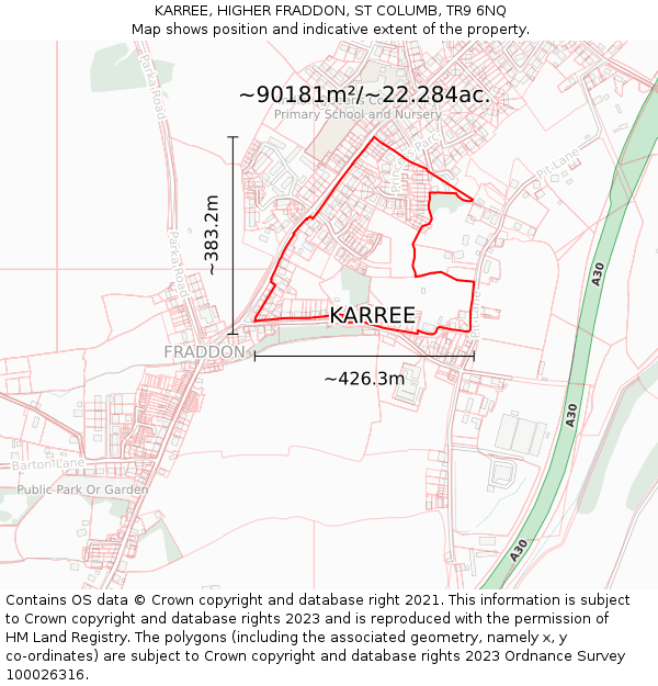 KARREE, HIGHER FRADDON, ST COLUMB, TR9 6NQ: Plot and title map