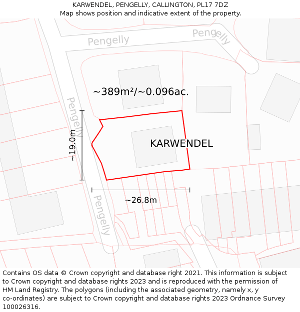 KARWENDEL, PENGELLY, CALLINGTON, PL17 7DZ: Plot and title map