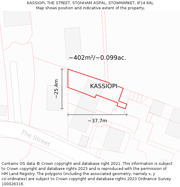 KASSIOPI, THE STREET, STONHAM ASPAL, STOWMARKET, IP14 6AL: Plot and title map