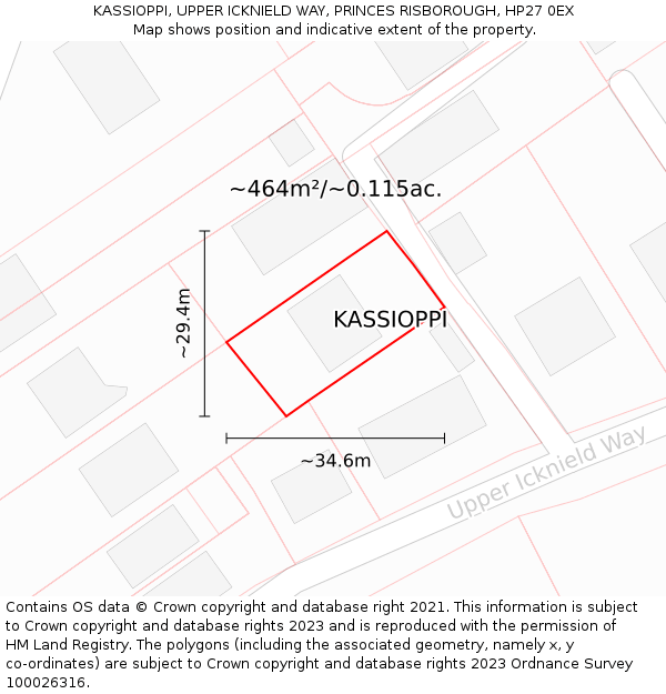 KASSIOPPI, UPPER ICKNIELD WAY, PRINCES RISBOROUGH, HP27 0EX: Plot and title map