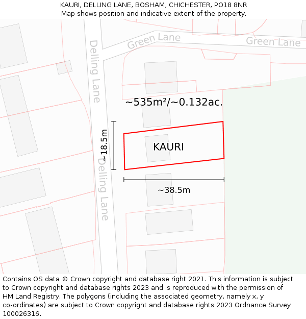 KAURI, DELLING LANE, BOSHAM, CHICHESTER, PO18 8NR: Plot and title map
