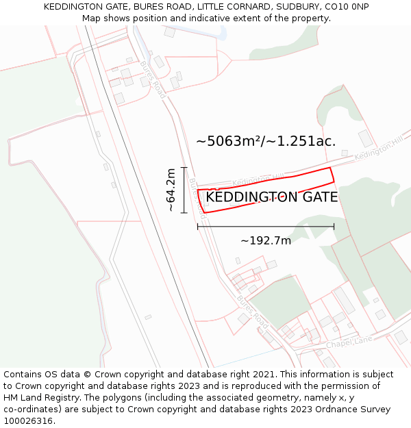KEDDINGTON GATE, BURES ROAD, LITTLE CORNARD, SUDBURY, CO10 0NP: Plot and title map