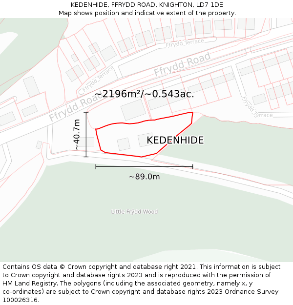 KEDENHIDE, FFRYDD ROAD, KNIGHTON, LD7 1DE: Plot and title map