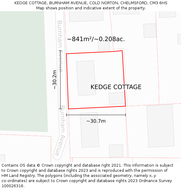 KEDGE COTTAGE, BURNHAM AVENUE, COLD NORTON, CHELMSFORD, CM3 6HS: Plot and title map
