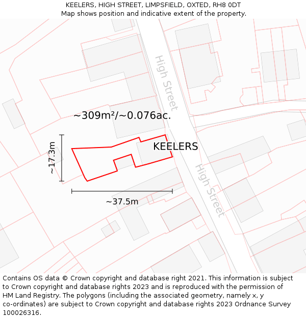 KEELERS, HIGH STREET, LIMPSFIELD, OXTED, RH8 0DT: Plot and title map