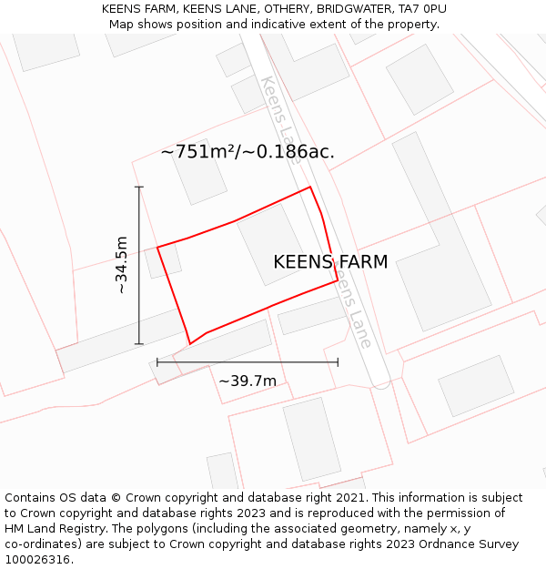 KEENS FARM, KEENS LANE, OTHERY, BRIDGWATER, TA7 0PU: Plot and title map