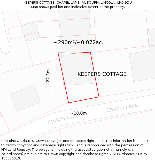 KEEPERS COTTAGE, CHAPEL LANE, AUBOURN, LINCOLN, LN5 9DU: Plot and title map