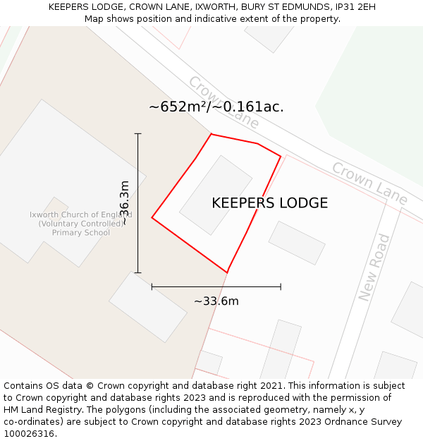 KEEPERS LODGE, CROWN LANE, IXWORTH, BURY ST EDMUNDS, IP31 2EH: Plot and title map
