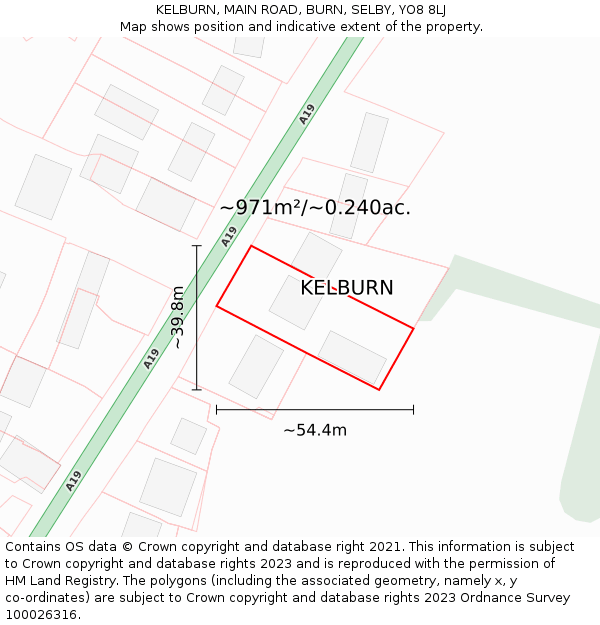 KELBURN, MAIN ROAD, BURN, SELBY, YO8 8LJ: Plot and title map