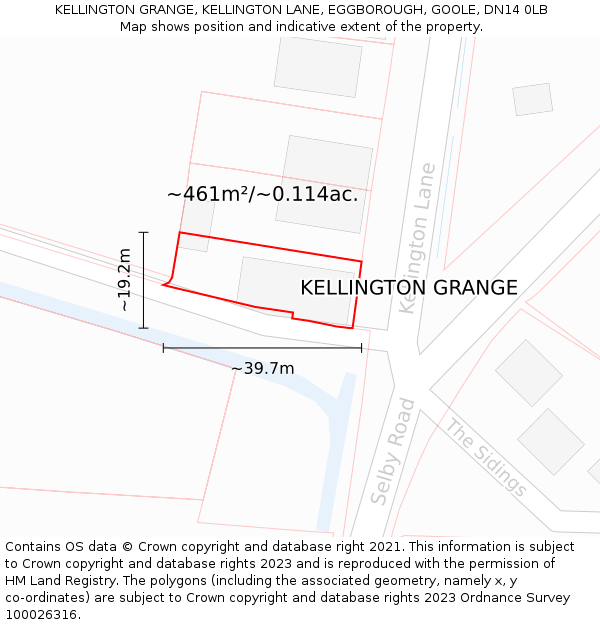 KELLINGTON GRANGE, KELLINGTON LANE, EGGBOROUGH, GOOLE, DN14 0LB: Plot and title map