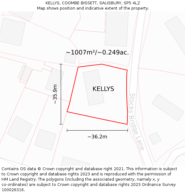 KELLYS, COOMBE BISSETT, SALISBURY, SP5 4LZ: Plot and title map