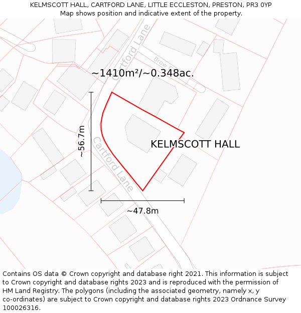 KELMSCOTT HALL, CARTFORD LANE, LITTLE ECCLESTON, PRESTON, PR3 0YP: Plot and title map