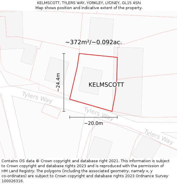 KELMSCOTT, TYLERS WAY, YORKLEY, LYDNEY, GL15 4SN: Plot and title map