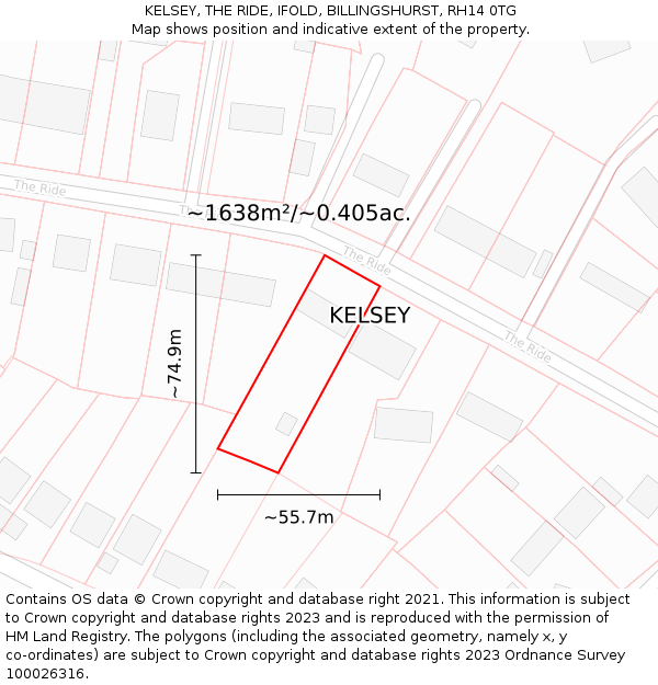 KELSEY, THE RIDE, IFOLD, BILLINGSHURST, RH14 0TG: Plot and title map