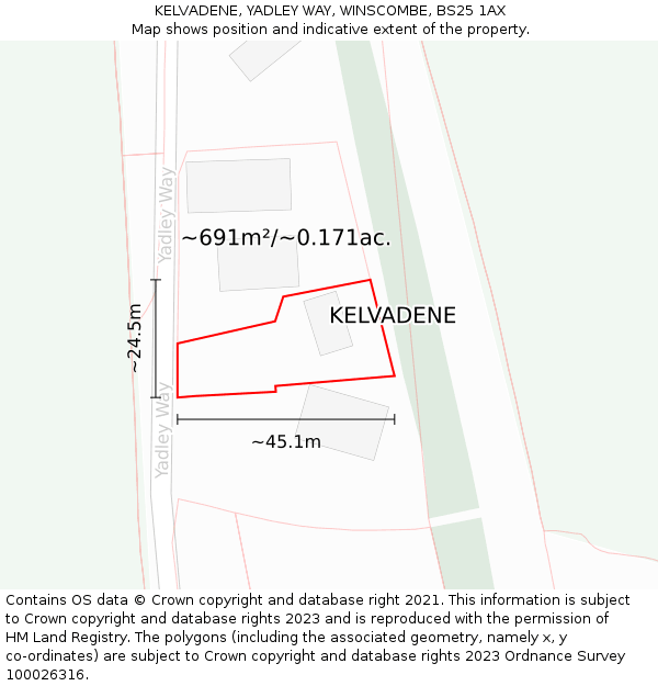 KELVADENE, YADLEY WAY, WINSCOMBE, BS25 1AX: Plot and title map