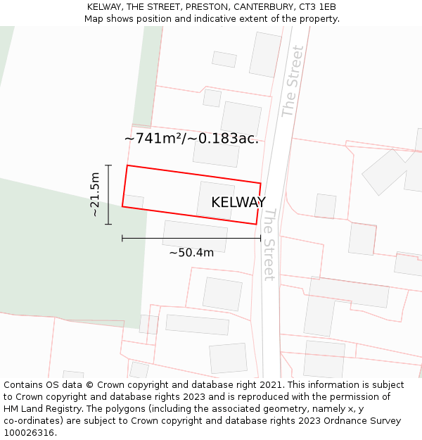 KELWAY, THE STREET, PRESTON, CANTERBURY, CT3 1EB: Plot and title map