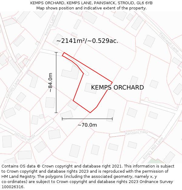 KEMPS ORCHARD, KEMPS LANE, PAINSWICK, STROUD, GL6 6YB: Plot and title map