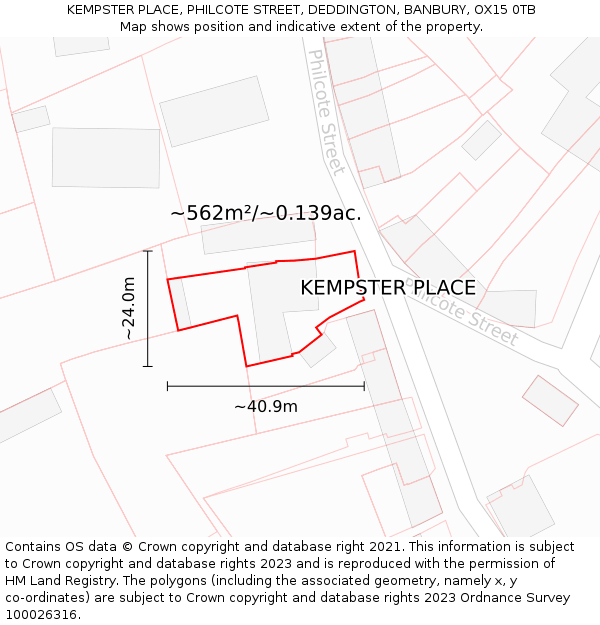 KEMPSTER PLACE, PHILCOTE STREET, DEDDINGTON, BANBURY, OX15 0TB: Plot and title map
