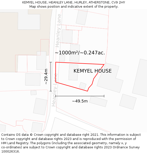 KEMYEL HOUSE, HEANLEY LANE, HURLEY, ATHERSTONE, CV9 2HY: Plot and title map