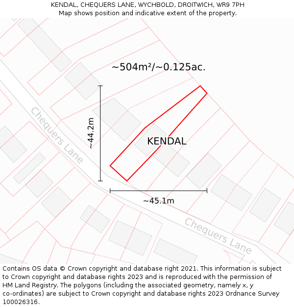 KENDAL, CHEQUERS LANE, WYCHBOLD, DROITWICH, WR9 7PH: Plot and title map
