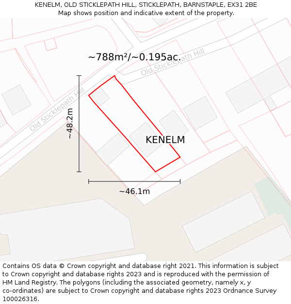 KENELM, OLD STICKLEPATH HILL, STICKLEPATH, BARNSTAPLE, EX31 2BE: Plot and title map