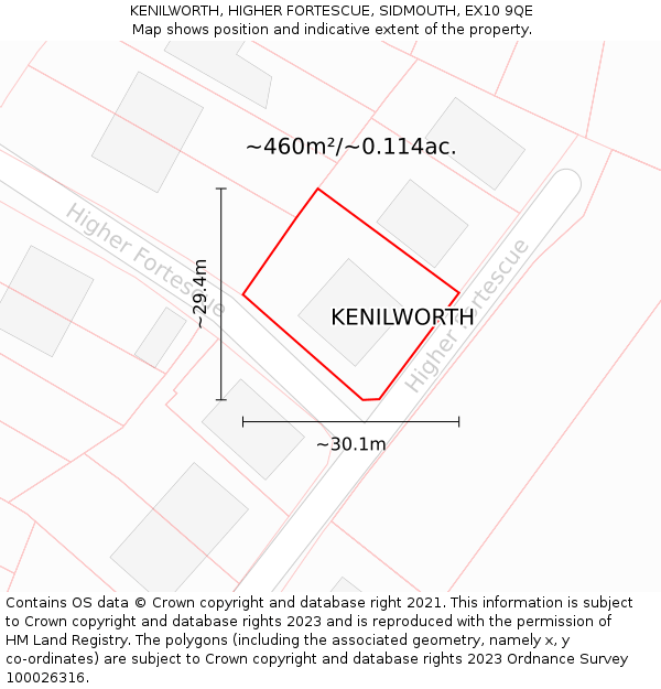 KENILWORTH, HIGHER FORTESCUE, SIDMOUTH, EX10 9QE: Plot and title map