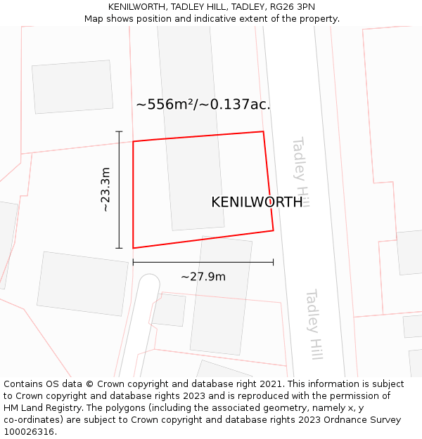 KENILWORTH, TADLEY HILL, TADLEY, RG26 3PN: Plot and title map