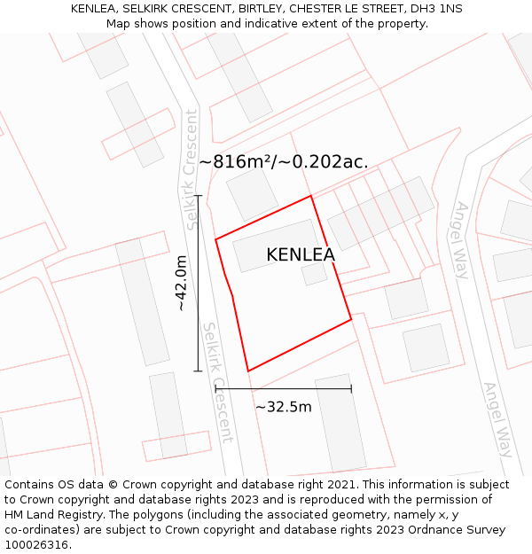 KENLEA, SELKIRK CRESCENT, BIRTLEY, CHESTER LE STREET, DH3 1NS: Plot and title map