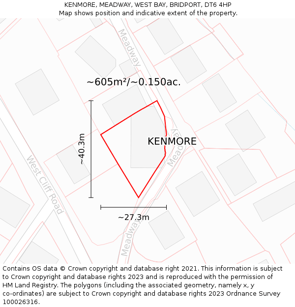 KENMORE, MEADWAY, WEST BAY, BRIDPORT, DT6 4HP: Plot and title map