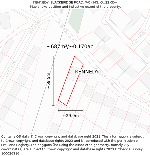 KENNEDY, BLACKBRIDGE ROAD, WOKING, GU22 0DH: Plot and title map