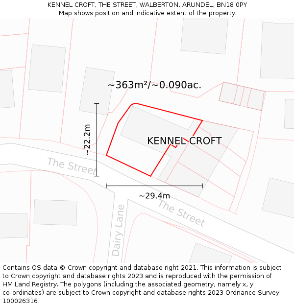 KENNEL CROFT, THE STREET, WALBERTON, ARUNDEL, BN18 0PY: Plot and title map