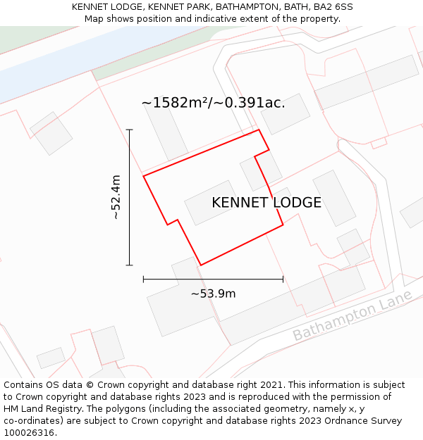 KENNET LODGE, KENNET PARK, BATHAMPTON, BATH, BA2 6SS: Plot and title map