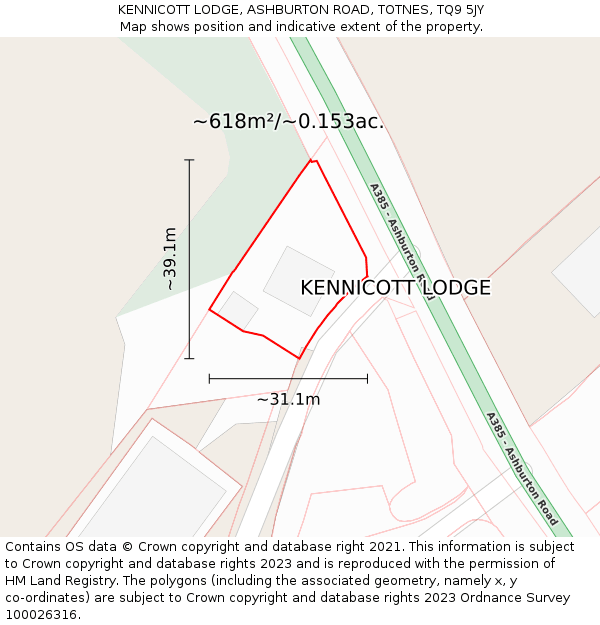 KENNICOTT LODGE, ASHBURTON ROAD, TOTNES, TQ9 5JY: Plot and title map