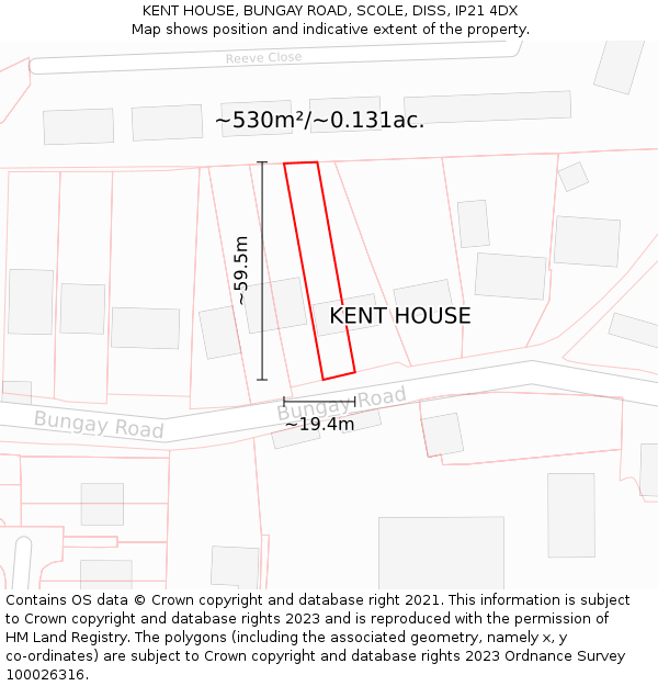 KENT HOUSE, BUNGAY ROAD, SCOLE, DISS, IP21 4DX: Plot and title map