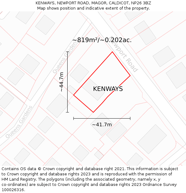 KENWAYS, NEWPORT ROAD, MAGOR, CALDICOT, NP26 3BZ: Plot and title map