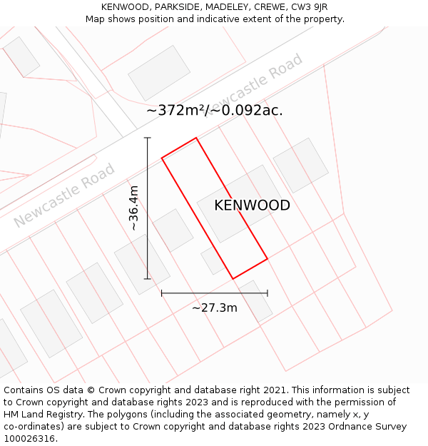 KENWOOD, PARKSIDE, MADELEY, CREWE, CW3 9JR: Plot and title map