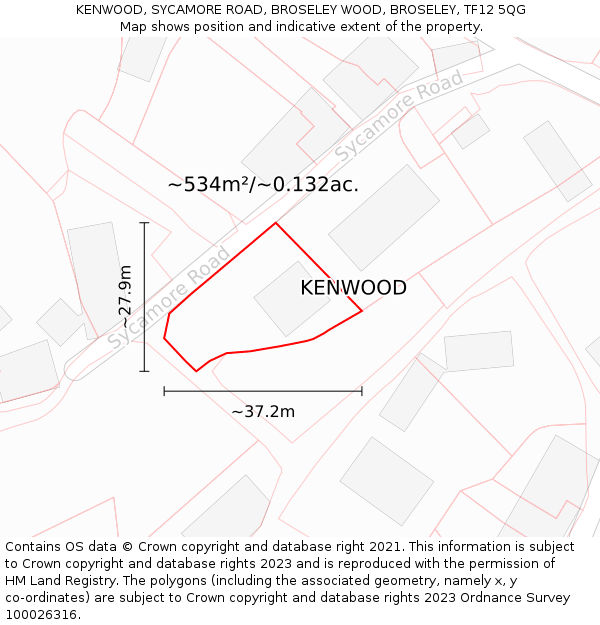 KENWOOD, SYCAMORE ROAD, BROSELEY WOOD, BROSELEY, TF12 5QG: Plot and title map