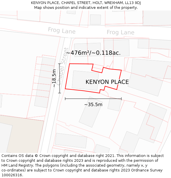 KENYON PLACE, CHAPEL STREET, HOLT, WREXHAM, LL13 9DJ: Plot and title map