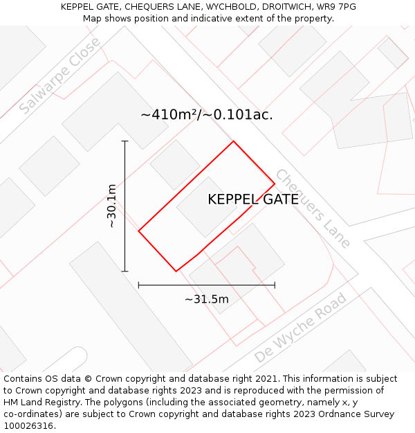 KEPPEL GATE, CHEQUERS LANE, WYCHBOLD, DROITWICH, WR9 7PG: Plot and title map