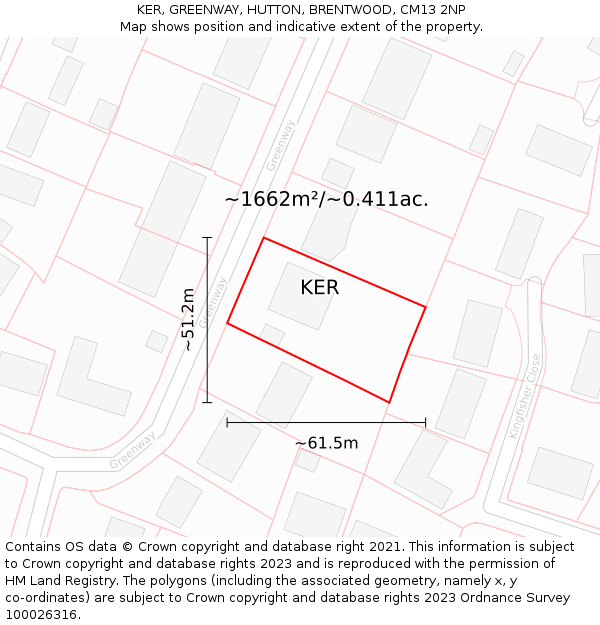 KER, GREENWAY, HUTTON, BRENTWOOD, CM13 2NP: Plot and title map