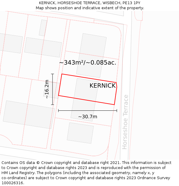 KERNICK, HORSESHOE TERRACE, WISBECH, PE13 1PY: Plot and title map
