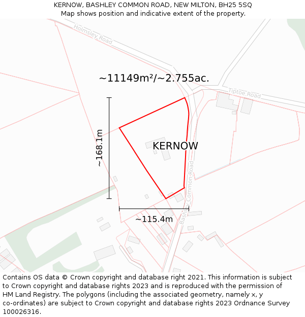 KERNOW, BASHLEY COMMON ROAD, NEW MILTON, BH25 5SQ: Plot and title map