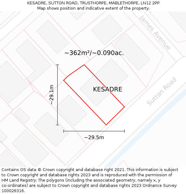 KESADRE, SUTTON ROAD, TRUSTHORPE, MABLETHORPE, LN12 2PP: Plot and title map
