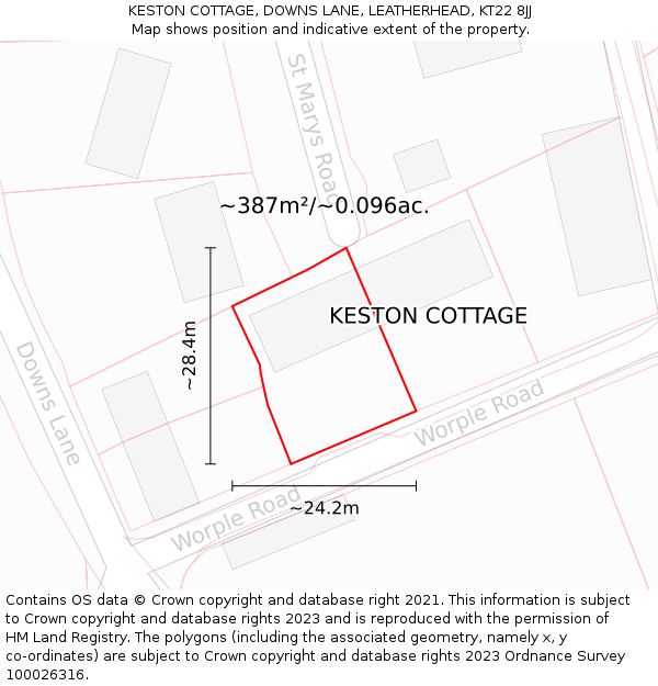 KESTON COTTAGE, DOWNS LANE, LEATHERHEAD, KT22 8JJ: Plot and title map