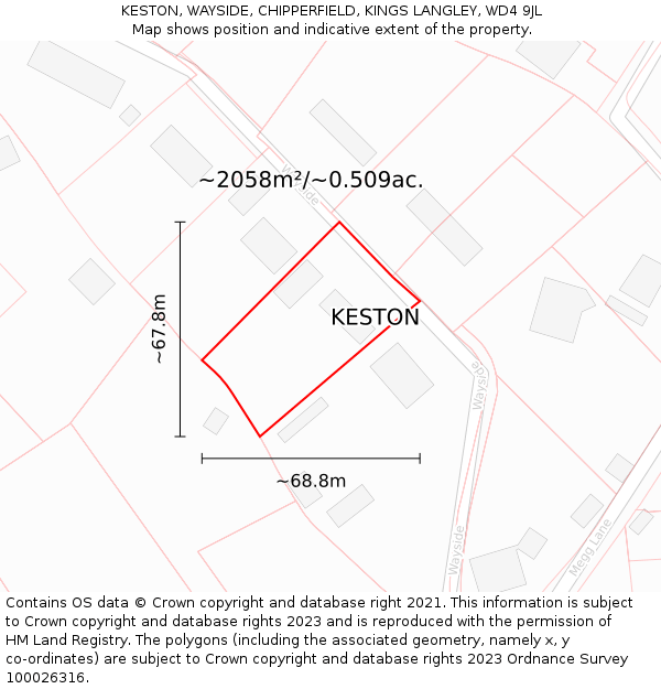KESTON, WAYSIDE, CHIPPERFIELD, KINGS LANGLEY, WD4 9JL: Plot and title map